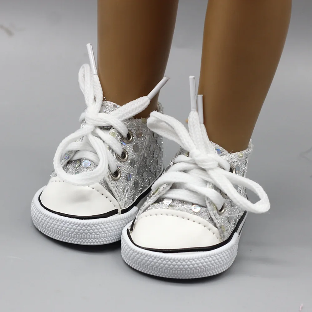 Fashion Handmade White Tennis Shoes Sneakers for 18inch Girl Doll Cute Shoes-Toy 