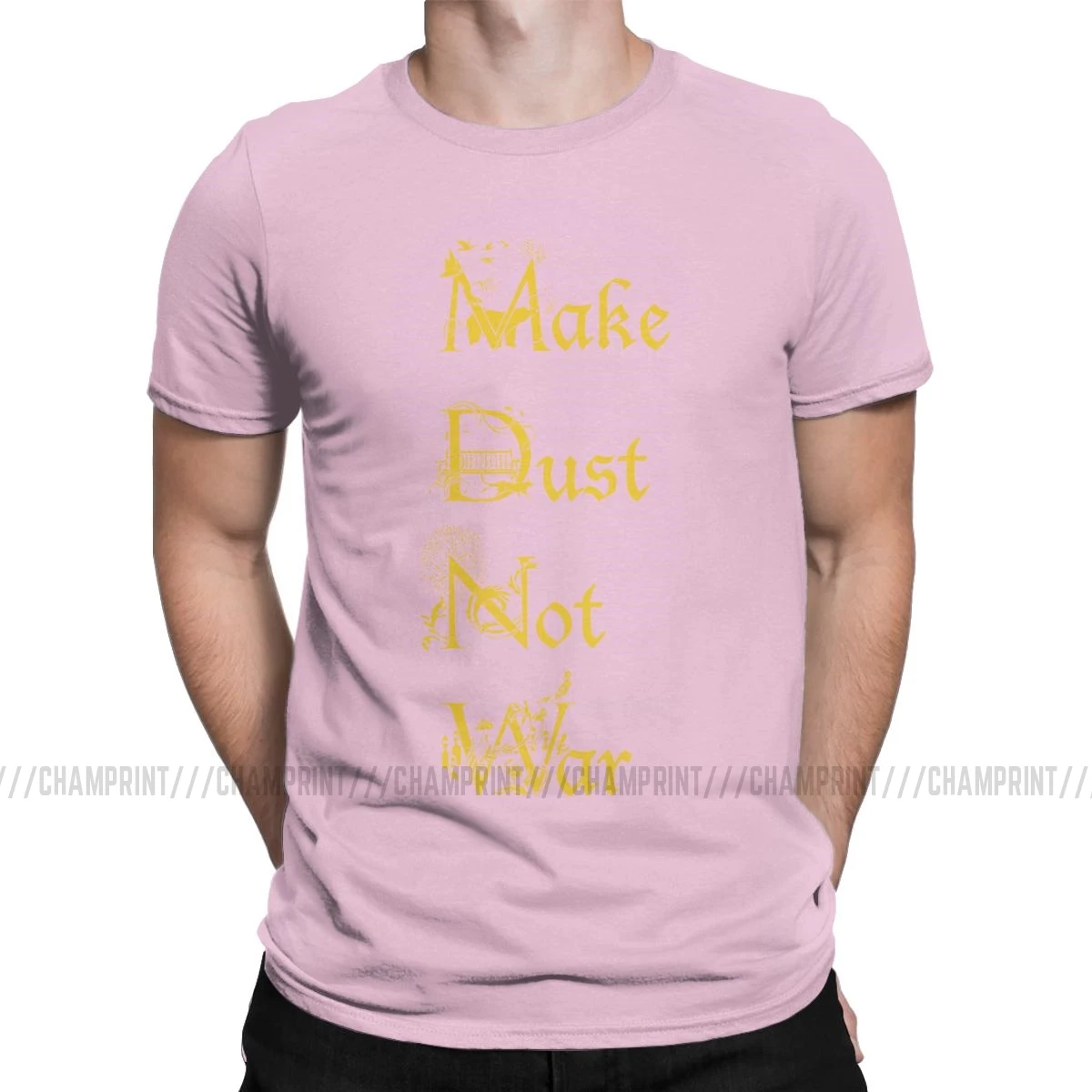 Мужская футболка Make Dust Not War His Dark Materials Lyra Iorek Bear Belacqua, хлопковые топы, футболка с коротким рукавом, Новое поступление, футболки - Цвет: Розовый