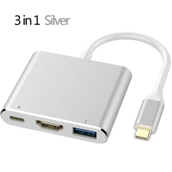 Premium USB-C Hub with 4K HDMI, RJ45 Ethernet, VGA, and Card Reader Slots (3-in-1 Silver)