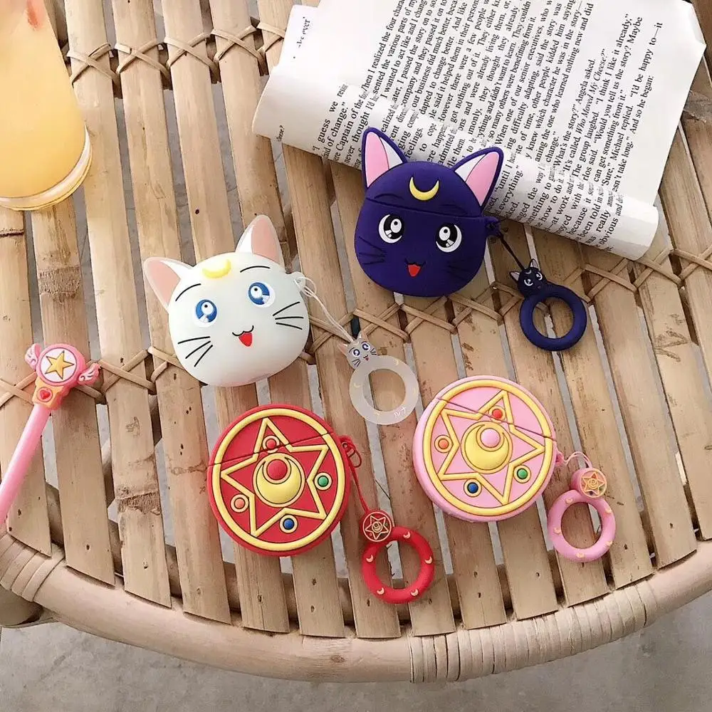 Для AirPods Чехлы Сейлор Мун светящиеся Luna Cat Bluetooth беспроводные наушники зарядное