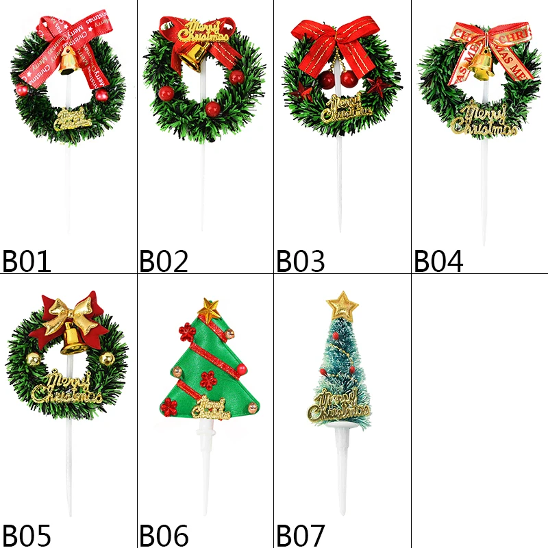 5pcs Lot Christmas Cake Topper Wreath Garland Merry Christmas Tree Shape Cake Topper For Christmas Party Cake Decoration Navidad Cake Decorating Supplies Aliexpress