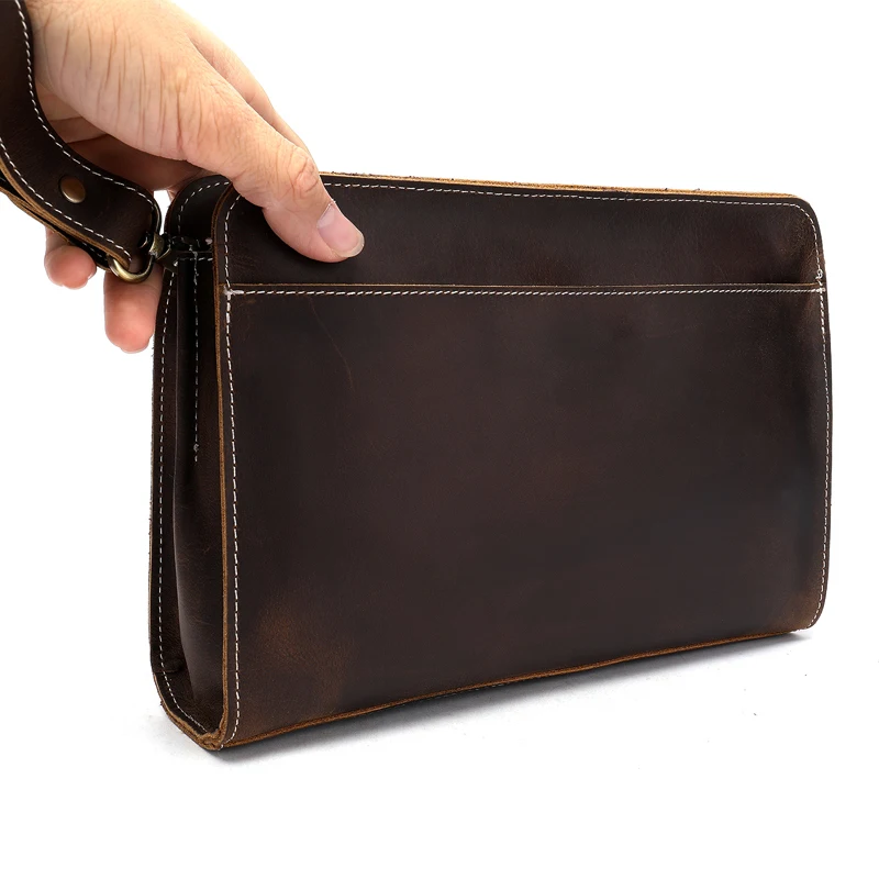 

Luufan Business Men Genuine Leather Clutch Purse Mini Ipad Clutch Wallet With Wrist Belt Double Interlayer Hand Clutch Purses