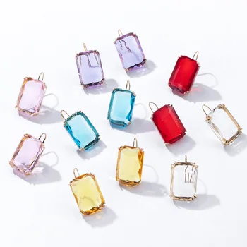 

Transparent Glass Pendant Dangle Earrings Bohemia Trendy Geometric Square Rhinestone Drop Earrings Women Wedding Jewelry Gift