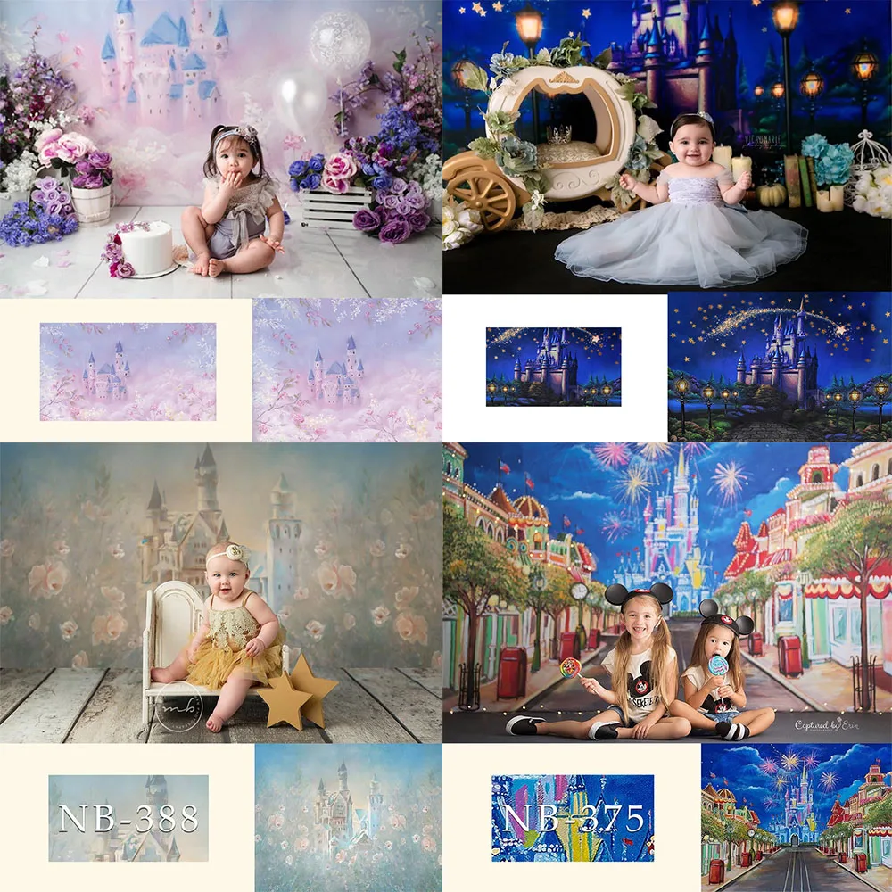 Фон для детской портретной фотосъемки с изображением сказочного замка