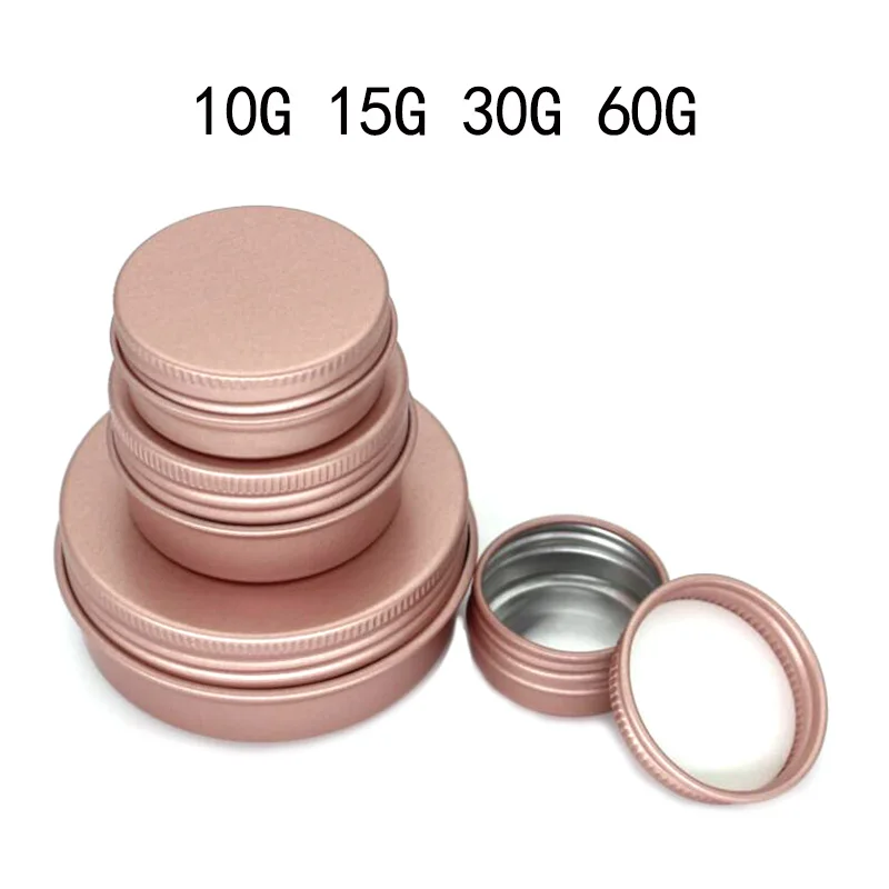 

50pcs/lot 10g 15g 30g 60g rose gold color aluminum jar,10ml 15ml 30ml 60ml aluminum tin can lip balm container rose gold