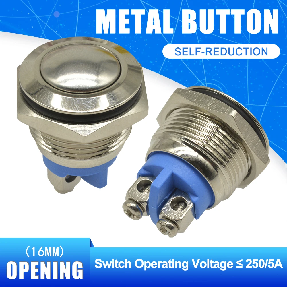 

16MM Push Button Switch 250V 5A with Binding Post Terminal Self Resetting Stainless Steel Switch for Car Auto