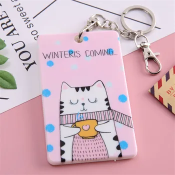 

Cute Plastic Card Cover With Keyring Chain Fashion Card Bags Bank Credit Card Holder Student ID Bus Card Pass Holder