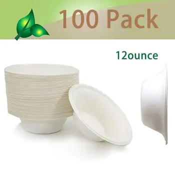 

100pcs/set Count Disposable Bowl, 12 oz, Natural Compostable Biodegradable Sugarcane Paper Soup Bowls, Eco-Friendly