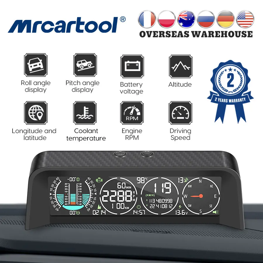 MRCARTOOL M80 Car GPS OBD Intelligent head-up Display Slope Meter Automotive Digital Speedometer Compass HUD Smart Inclinometer |