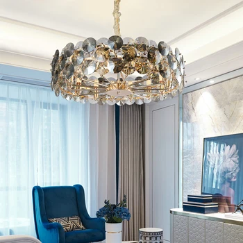

Crystal Chandelier Light Fixtures Indoor Lighting Gray in The Bedroom Round Chain Crystal Modern in The Living Room Luxury E14