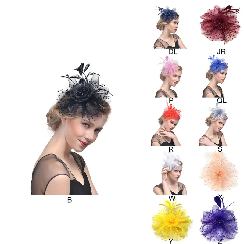 Женская шляпа заколки для волос, Женская Цветочная шляпа, заколки для волос, вечерние, Коктейльные, розовые, в горошек, свадебные, элегантные, кружевные головные уборы с жемчугом