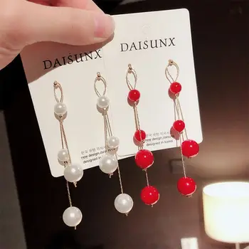 

925 Sterling Auricular Needle Bright Pearl Long Earrings Versitile Fashion Cool Earrings High Grade Sense New Style South Korea