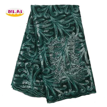 

NIAI Green African Sequins Lace Fabric Embroidery Nigerian Lace Fabrics 2019 High Quality French Lace Fabric For Dress XY3074B-2