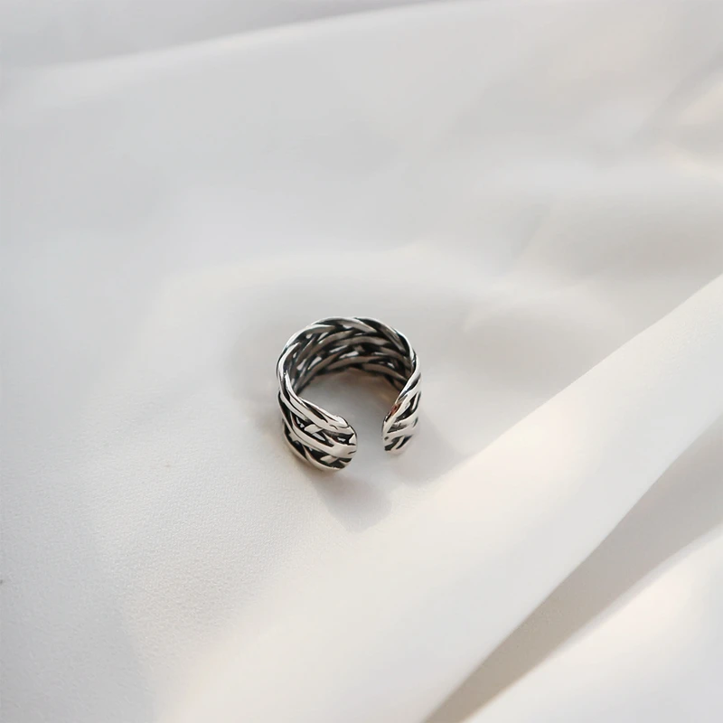 925 пробы Серебряное кольцо с тяжелым переплетением винтажное серебряное кольцо с веревкой большая широкая полоса кольцо для большого пальца Регулируемый элегантный подарок для женщин на день рождения
