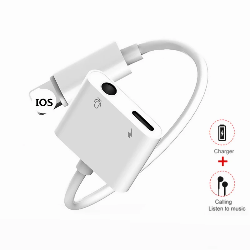 2 in 1 Audio Adapter IOS 12.3 For iPhone XR X XS Max 7 8 Plus For lightning to 3.5mm Headphone Earphones Jack Aux Charging Cable
