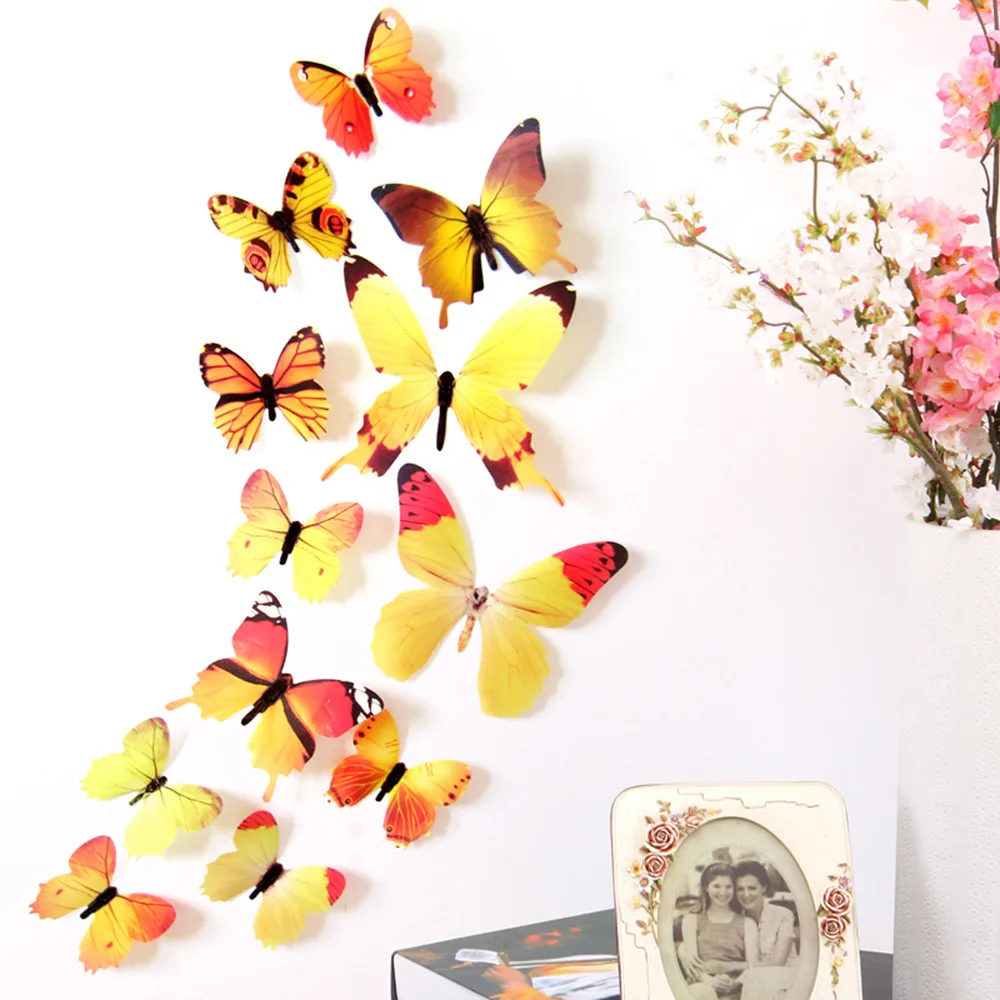 12Pcs Butterflies Wall Sticker Decals Stickers on the wall New Year Home Decorations 3D Butterfly PVC Wallpaper for living Room