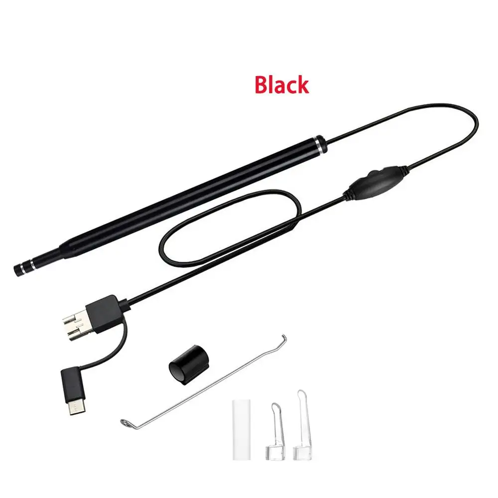 USB ушной отоскоп 5,5 мм 1.3MP 3 в 1 USB ушной цифровой эндоскоп ушной воск инструмент для очищения кожи с 6 светодиодами для Micro USB и USB-C Android PC - Цвет: black