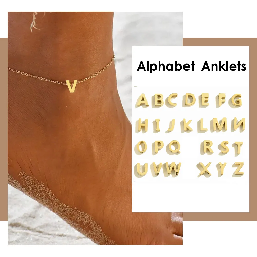 JUJIE316LStainlessSteelLettersAnkletsForWomenAlphabetBeachLeg