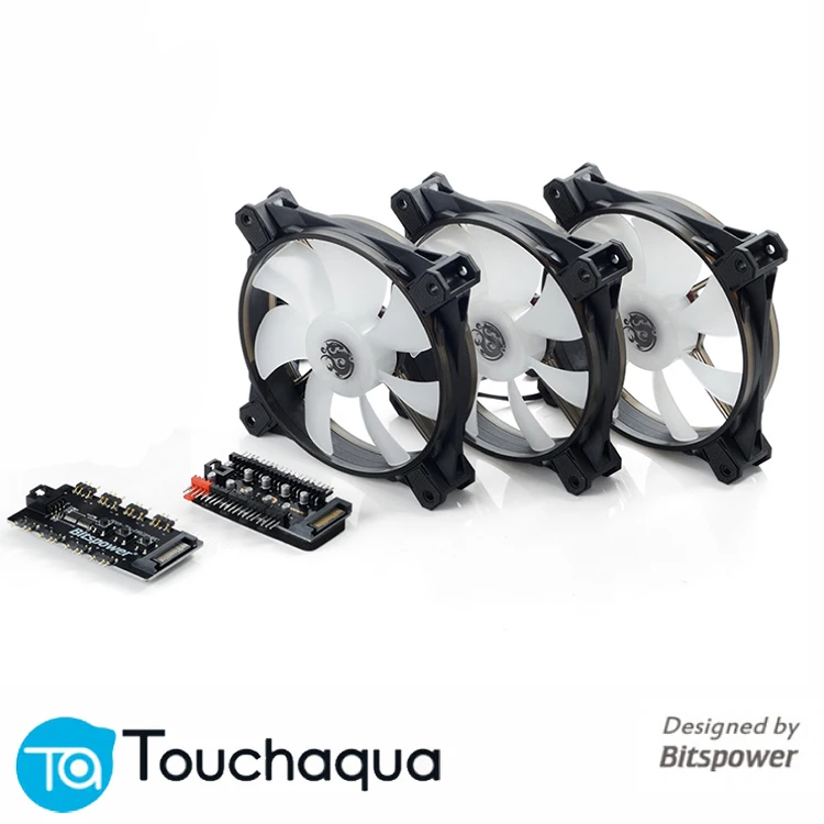 3 шт. Bitspower Touchaqua 12 см вентилятор, игровой Chasis 120 мм Компьютерный Вентилятор, AURA 5 в 3PIN RGB вентилятор, 4PIN ШИМ вентилятор, 120x120x25 мм