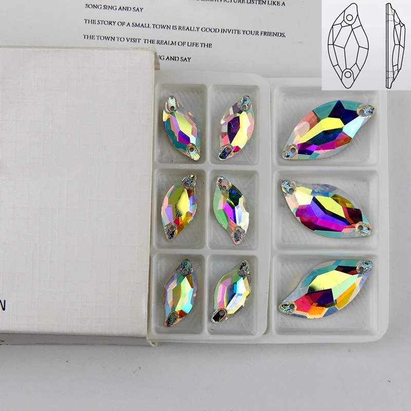 3254 Diamond Leaf Rhinestone Strass Sewing for Clothing Needlework Bright Glass