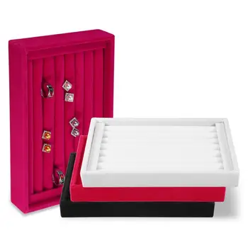 

Hot Sale Jewelry Display Velvet Suede Ring Earrings Organizer Jewellery Ear Stud Display Stand Showcase Plate Jewelry Box