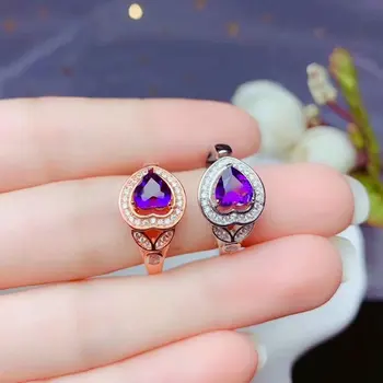 

shilovem 925 sterling silver piezoelectric amethyst Ring fine Jewelry women trendy party open classic 6*6mm bj0606199agz
