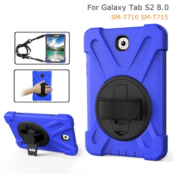 

For Samsung Galaxy Tab S2 8.0 SM-T710 T713 T715 Heavy Duty Armor Hand Shoulder Strap Case Kids Hybrid Shockproof Stand Cover