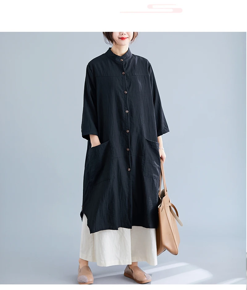 Новинка, свободная Осенняя рубашка с длинными рукавами и асимметричным воротником-стойкой, Женская Повседневная Длинная Верхняя одежда