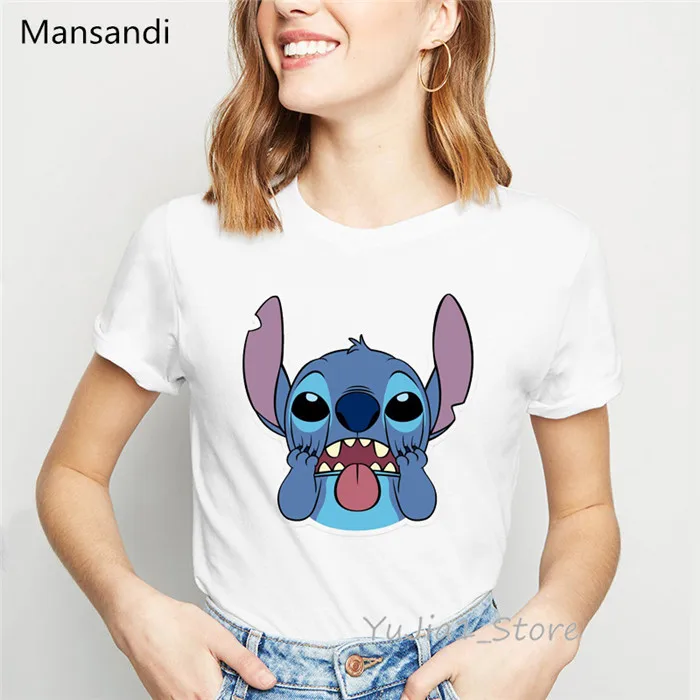 LILO STITCH футболка с мультяшным принтом Женская harajuku Kawaii одежда облегающая Повседневная футболка Женская забавная футболка camisetas mujer - Цвет: Y80210