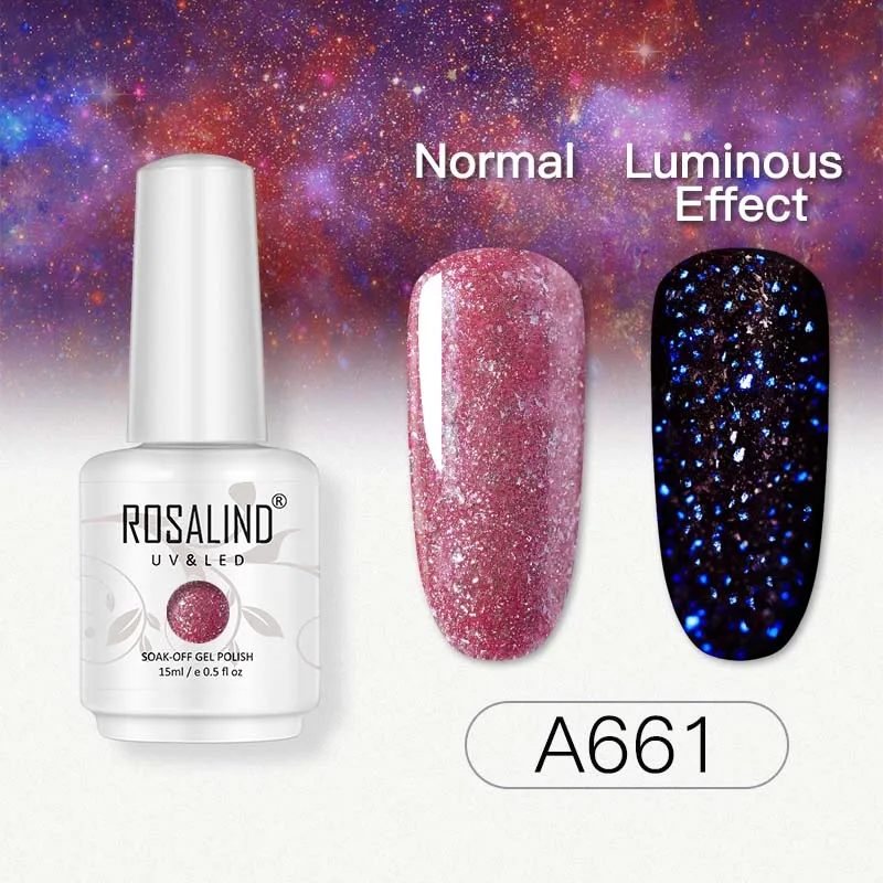 ROSALIND 15 мл светящийся Алмазный Гель-лак для ногтей УФ светодиодный гель все для маникюра Платиновый Дизайн ногтей замочить нужно базовое верхнее покрытие - Цвет: RHA661