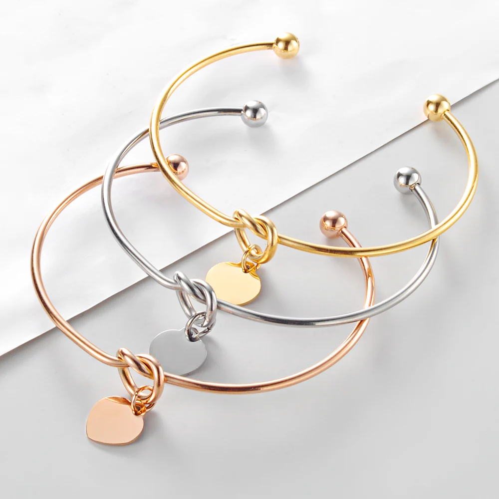Heart Knot Stainless Steel Bangle for Women