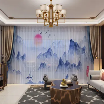 

Sunset Mountain Landscape Tulle Curtain Bedroom Windows Sheer Curtain Living Room Window Decor Treatments Fabric Drapes