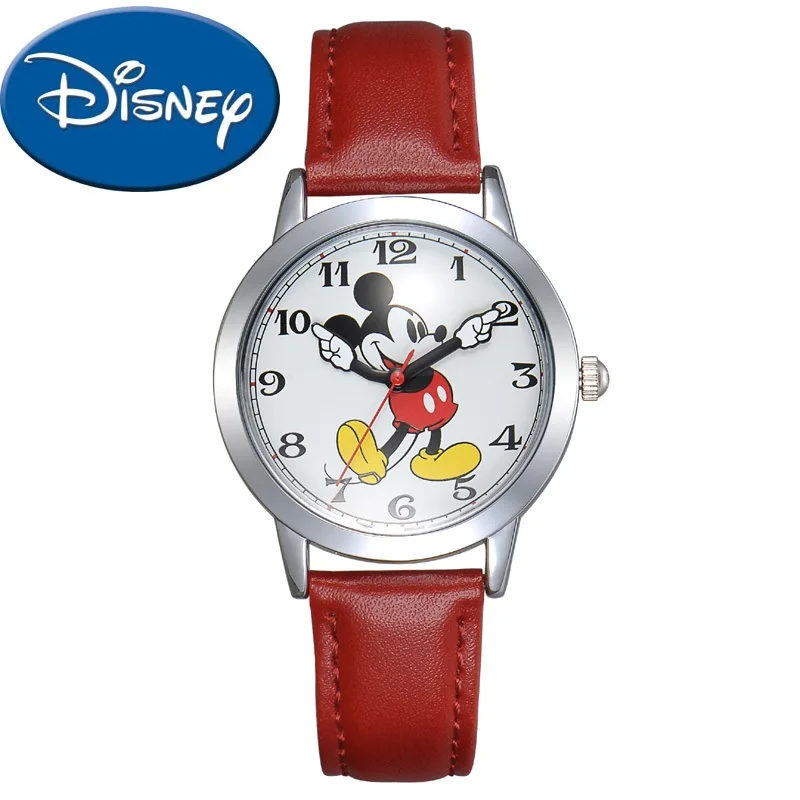 Top Brand Disney Official Mickey Mouse Teen Leather Quartz Waterproof Wrist Watch Youth Men Student Fashion Classic watches Gift afbeelding