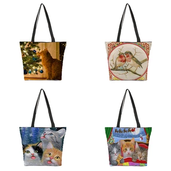 

Customized ladies fashion shoulder bag printing Christmas pattern photo shopping bag portable canvas bag beach bag