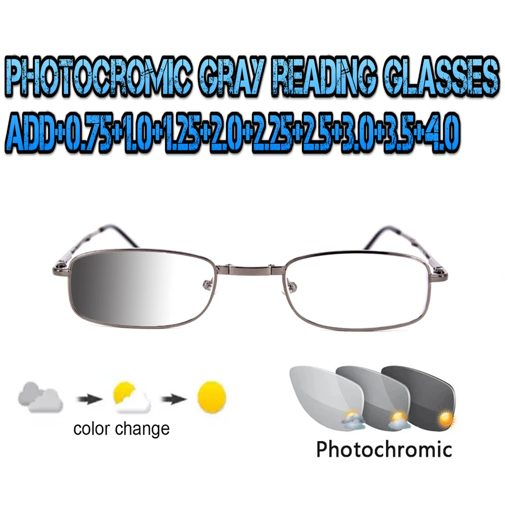 

Photochromic Gray Reading Glasses Ultralight Trend High Quality Fashion Men Women Gray Metal Frame +0.75 To +4.0