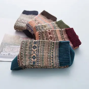 

Thicken Striped Plaid Long Socks Retro Geometric Knit Faux Rabbit Wool