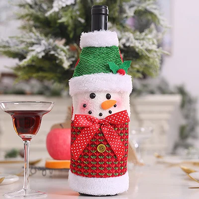 New Year's Wine Bottle Cover Christmas Decorations For Home Plush Snowman Santa Elk Bottle Bag Small Christmas Bottle Cover - Цвет: snowman