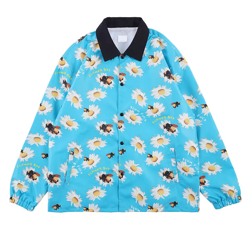 

YOUTHUP 2019 Autumn Men's Casual Jacket Sunflower Bees Printing Coat Men's Baseball Jackets Two Colors Streetwear Euro Size