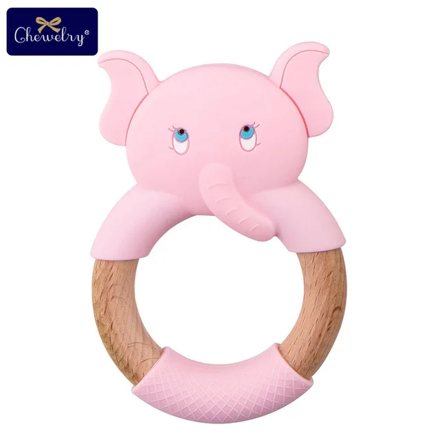 1 шт. Детские Прорезыватели силиконовая мышь грызуны Силиконовые Прорезыватели деревянное кольцо деревянный Прорезыватель коляска белка для детей товары игрушки - Цвет: Pink Elephant