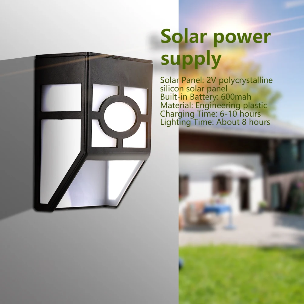 Solar Powered Wall Mount 2 LED Light Lamp Outdoor Garden Path Landscape Fence 