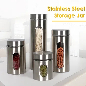 

Stainless Steel Storage Box Jar Tea Coffee Sugar Kitchen Glass Canister Container Kitchen Sorting Organizer