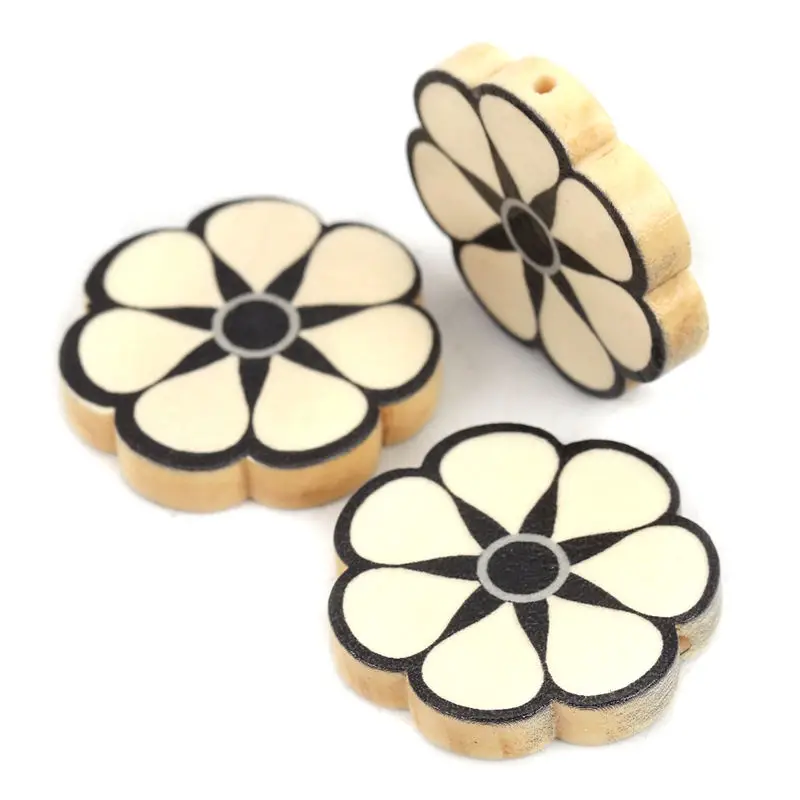 

10 PCs Wood Spacer Beads Flower Black Wooden Bead For DIY Fashion Jewelry Making About 30mm x 30mm, Hole: Approx 2.1mm