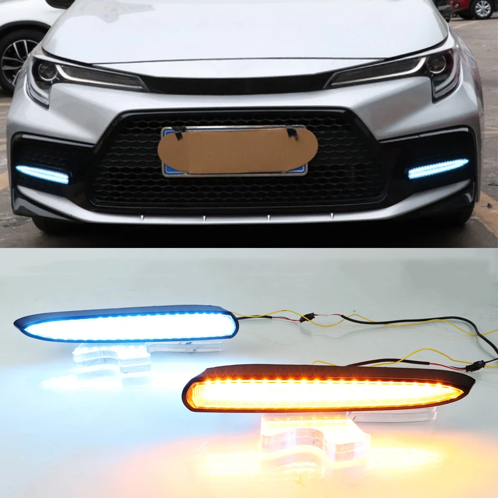 Compatible with 19-21 Corolla L/LE/XLE LED Daytime Running Light DRL Turn Signal Lamp 2PCs, White Amber Blue