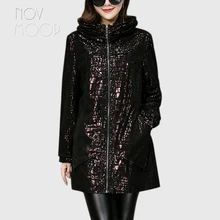 Novmoop английский стиль размера плюс для женщин с капюшоном из овчины Натуральная кожа Тренч Роскошные Длинные куртки veste femme LT2844
