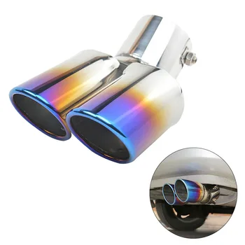 

New 1 To 2 Car Universal Throat Blue Dual Exhaust Pipe Rear Tail Tailpipe Replacement Stainless Steel Chrome Trim Muffler Tip
