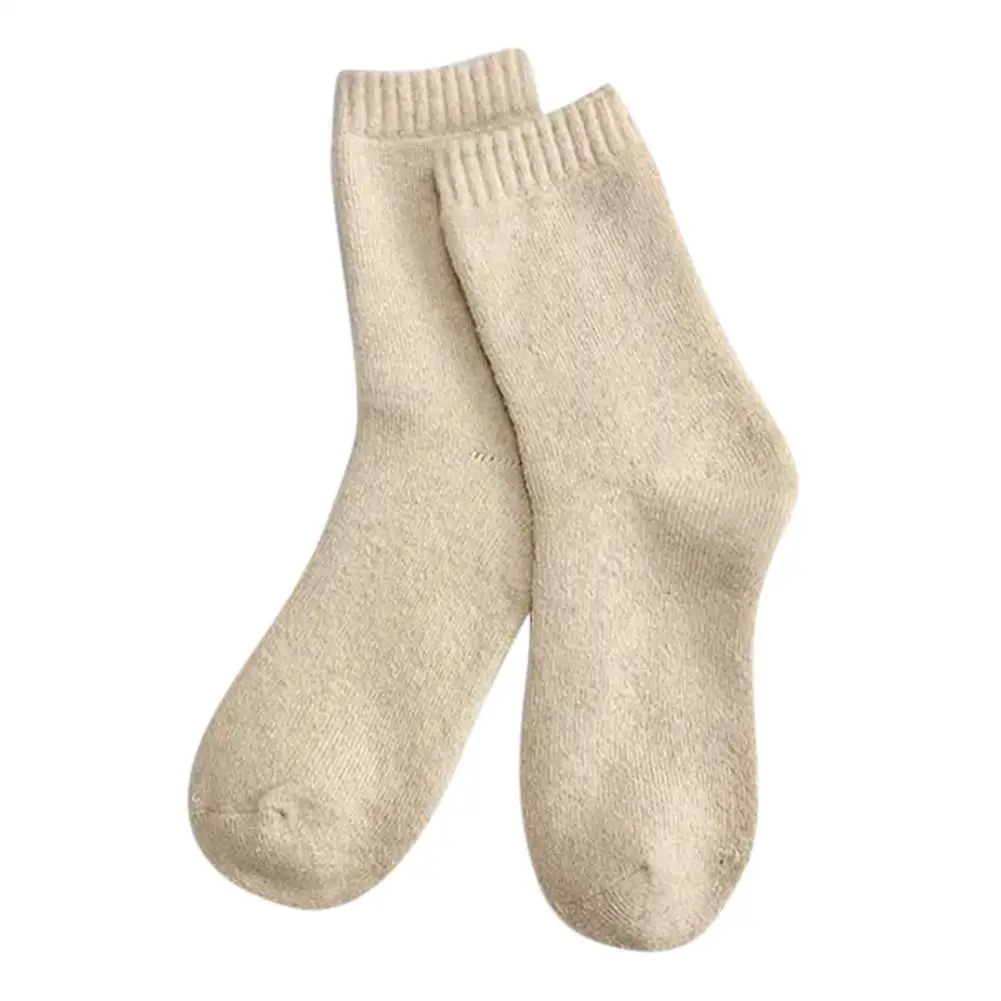 Beige Женские плотные однотонные носки в стиле ретро; теплые плюшевые впитывающие носки - Цвет: Beige