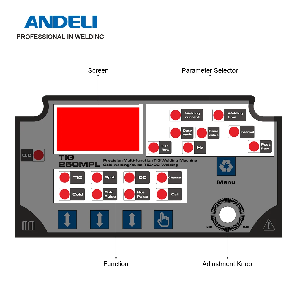 ANDELI TIG 250MPL MOS многофункциональный сварочный аппарат для сварки вольфрамовым