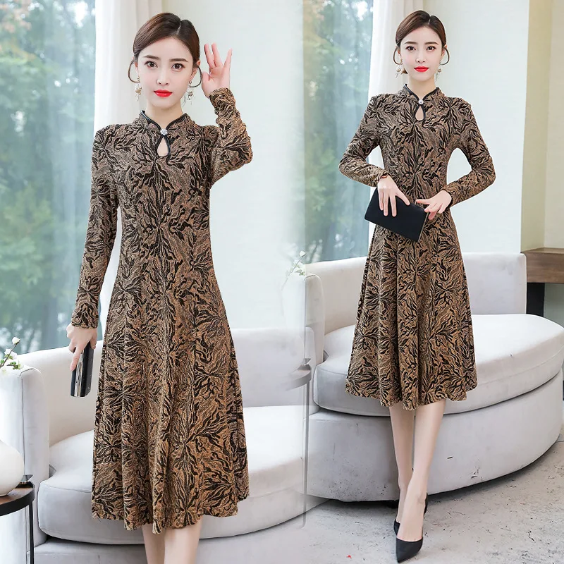 

Lady Improved Cheongsam Dress Women's 2020 New Style Chinese Style Retro Old Shanghai Middle-aged Mom Medium-length Dress