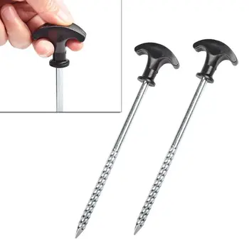 

2pcs Hiking Camping Tent Nail T-shape Screw Hard Frozen Soil Iron Tent Pegs