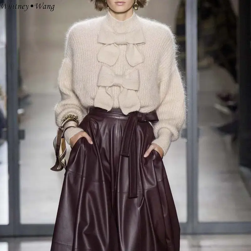WHITNEY WANG Autumn Winter Fashion Streetwear Sweet Bow Sweater Women Jumper pull femme sueter mujer invierno